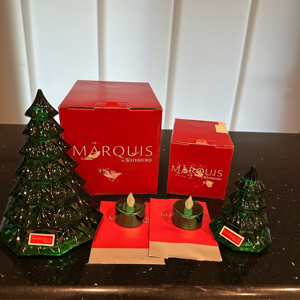 Vintage Marquis by Waterford green Christmas Tree Ornaments holiday decor